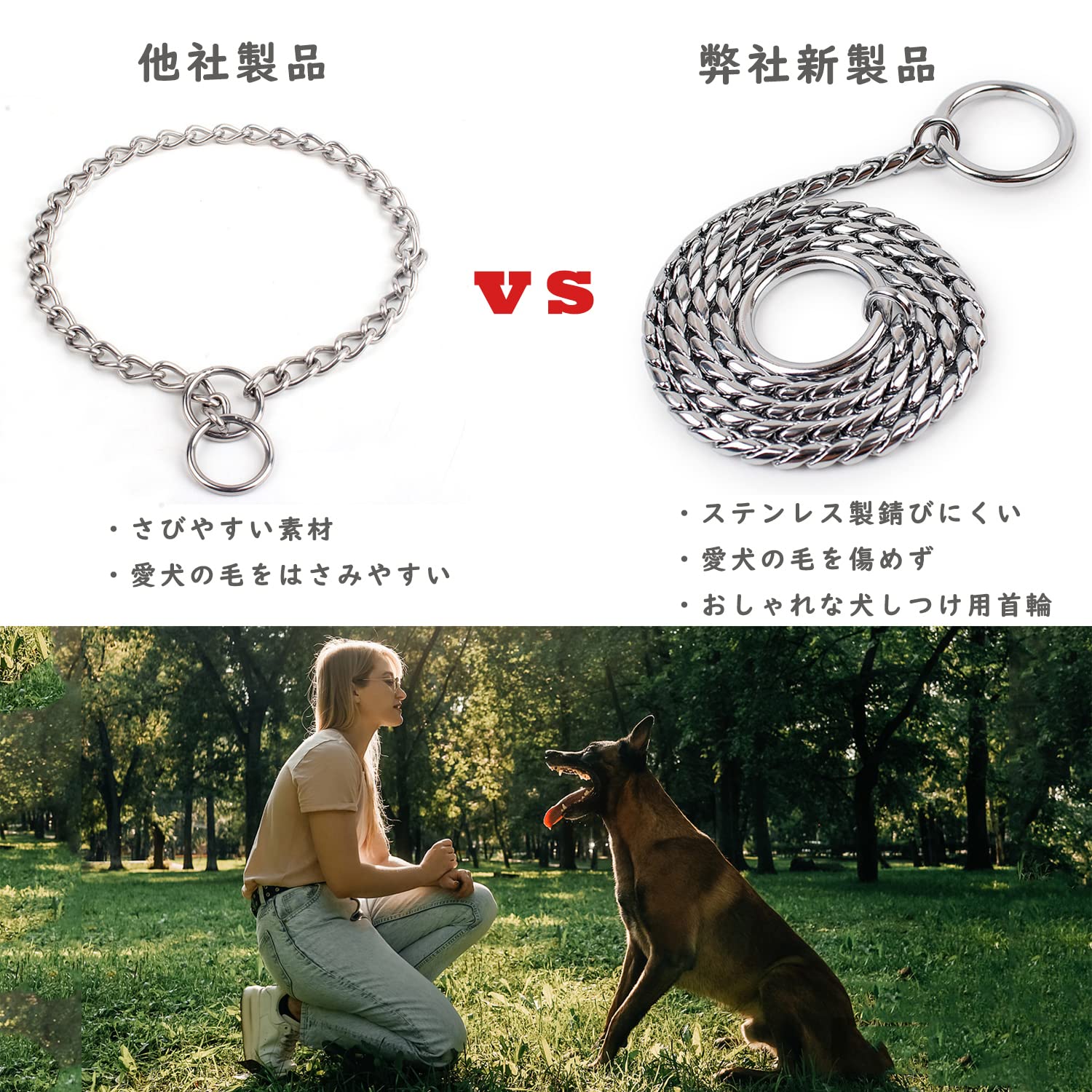 Amazon | 犬しつけ用首輪 チェーンカラー ステンレス 犬の首輪